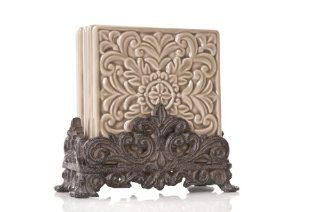 Drake Design Ceramic Coasters in Resin Base, Taupe, 5 by 5 Inch, Set of 4: Ceraminc Coasters: Kitchen & Dining