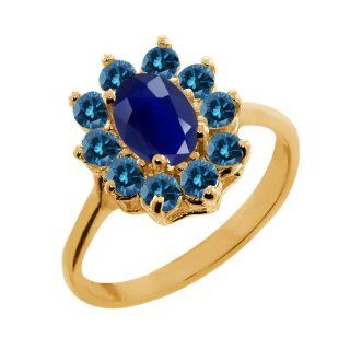 1.33 Ct Oval Blue Sapphire Blue Diamond 14K Yellow Gold Ring: Jewelry