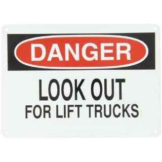 Brady 23002 14" Width x 10" Height B 401 Plastic, Black and Red on White Sign, Header "Danger", Legend "Look Out For Lift Trucks" Industrial Warning Signs