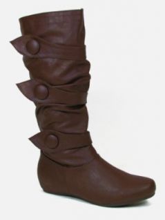 Soda Yaff h Button Slouchy Mid Calf Wedge Boot: Shoes