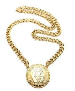 Celebrity Style Shiny Gold Faded Pharaoh Pendant w/10mm 30" Link Chain Necklace XC407G: Jewelry