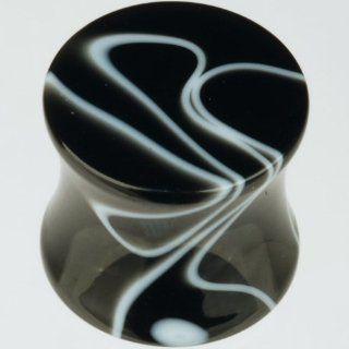 One Plug  Acrylic Double Flared Marble Plug: 6g 5/16" Black (SOLD INDIVIDUALLY. ORDER TWO FOR A PAIR.): Inc. Halftone Bodyworks: Jewelry