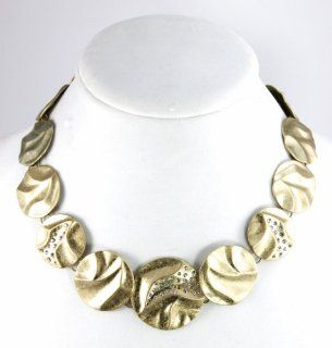 Jones New York Necklace, Antique Gold Tone Textured Discs with Rhinestone Accents Necklace: Jones New York: Jewelry