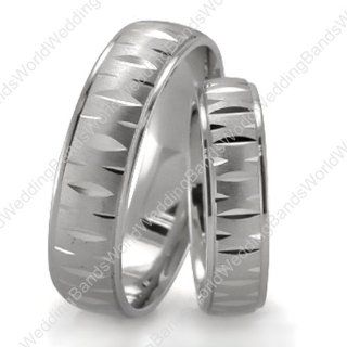 14K White Gold Matching Wedding Rings, 5mm and 7mm Wide: Jewelry Products: Jewelry
