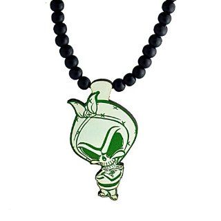 Swaggwood Wooden Green Alien Pendant Beaded Necklace Made in the USA Jewelry