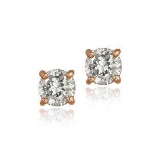 Rose Gold Tone Over Sterling Silver CZ 6mm Round Stud Earrings: Jewelry