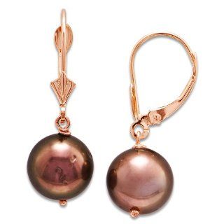 Chocolate Tahitian Pearl Earrings in 14K Rose Gold (9 10mm): Dangle Earrings: Jewelry