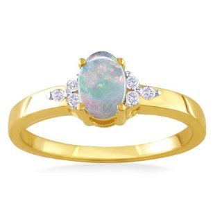 OCTOBER Birthstone Ring 14k Yellow Gold Diamond & Opal Ring: Jewelry