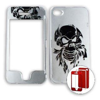Apple iPhone 4   4S (AT&T/Verizon/Sprint) Transparent Design Black Skull Tatoo on Silver iPhone 4 Hard Case/Cover/Faceplate/Snap On/Housing/Protector: Cell Phones & Accessories