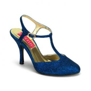3 1/2 Inch Heel Blue Glitter Sandal Pump Shoes Sexy High Heel T Strap Shoes Size: 7: Clothing