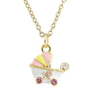 Glitterland Glistering Baby Stroller Pendant with Pink and Silver CZ and Necklace (3007): Glamorousky Jewelry: Jewelry