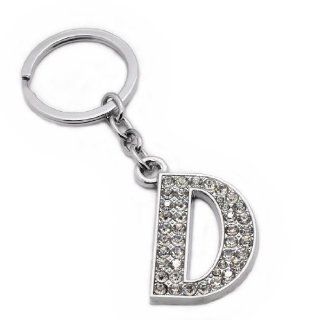 Stylish Metal Keychain / Key Ring with Rhinestones Inlaid Letter D Charm   Silver Finish: Jewelry