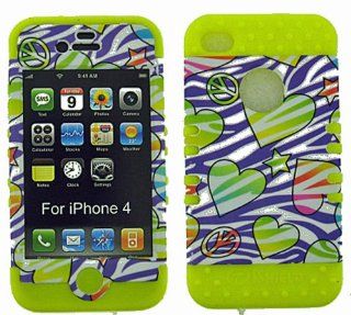 3 IN 1 HYBRID SILICONE COVER FOR APPLE IPHONE 4 4S HARD CASE SOFT YELLOW RUBBER SKIN ZEBRA PEACE YE TE426 KOOL KASE ROCKER CELL PHONE ACCESSORY EXCLUSIVE BY MANDMWIRELESS: Cell Phones & Accessories