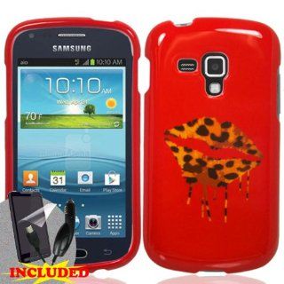 Samsung Galaxy AMP i407 (AIO) 2 Piece Snap On Glossy Image Case Cover, Yellow/Black Cheetah Spot Lips Red Cover + LCD SCREEN PROTECTOR & CAR CHARGER Cell Phones & Accessories