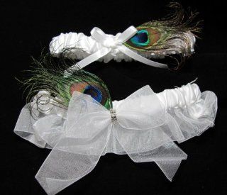 White Peacock Bridal Garter Set of Two : Hair Clips : Beauty