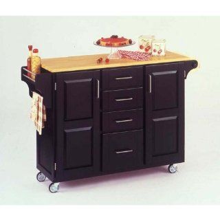 Kitchen Cart with Wood Top (Black) (36"H x 52.5"W x 18"D): Home & Kitchen