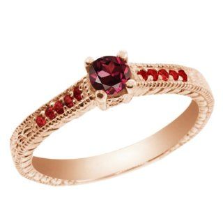 0.32 Ct Round Red Rhodolite Garnet Garnet 18K Rose Gold Engagement Ring: Jewelry