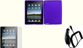 Dark Purple Silicone Jelly Skin Case Cover+LCD Screen Protector+Car Charger for Apple Ipad 3 Ipad HD Cell Phones & Accessories