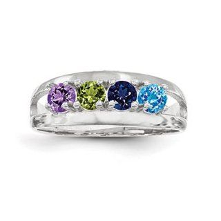 14k White Gold Polished 4 Stone Mothers Ring Mounting Valentine Gift Special: Jewelry Brothers   Ring: Jewelry