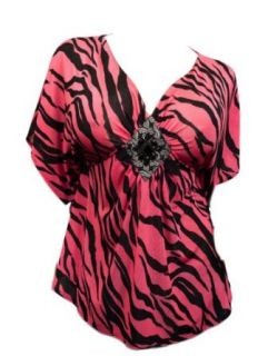 Plus Size Low Cut V Neck Animal Print Slimming Top Pink   3X at  Womens Clothing store: Blouses