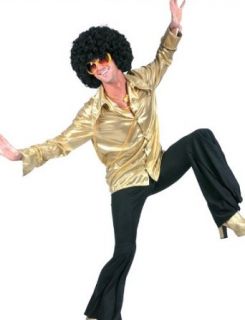 Mens Gold Disco Dance Shirt Halloween Costumes Large 48: Clothing