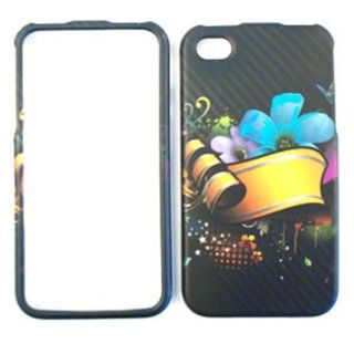 ACCESSORY MATTE COVER HARD CASE FOR APPLE IPHONE 4 4S RIBBON FLOWERS ON BLACK: Cell Phones & Accessories