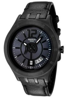 Swatch YTB400  Watches,Mens Irony Metallic Black Dial Black Leatherette, Chronograph Swatch Quartz Watches