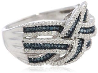 Sterling Silver Blue and White Diamond Orbit Ring (1/2 cttw, I J Color, I2 I3 Clarity), Size 7 Jewelry