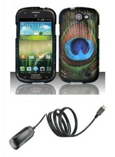 Samsung Galaxy Express I437 (AT&T)   Accessory Combo Kit   Green and Blue Peacock Bird Feather Design Shield Case + Atom LED Keychain Light + Micro USB Wall Charger: Cell Phones & Accessories