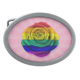 Rainbow Gay Pride Rose Flag on Pink Belt Buckles