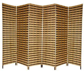 Oriental Furniture Good Simple Extra Wide Large Size Room Divider, 6 Feet Rattan Style Two Tone Woven Fiber Folding Screen Partition, 6 Panel   Room Dividers And Folding Privacy Screens