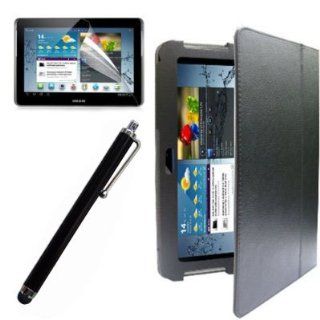 SQdeal 10.1'' New Classic Black Stand Folio Leather Case Cover with Touch Stylus Pen and Screen Film for Samsung Galaxy Tab 2 10.1 Inch P5100 P5110 P5113 Computers & Accessories