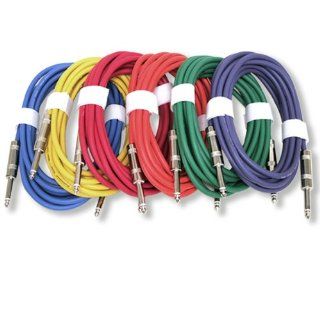 GLS Audio 12ft Patch Cable Cords   1/4" TS To 1/4" TS Color Cables   12' Mono Snake Cord   6 PACK Electronics
