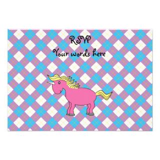 Pink unicorn on argyle background custom announcement