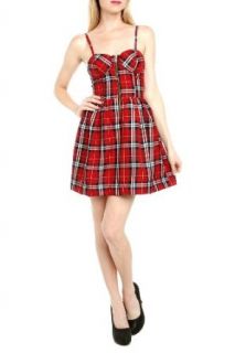 Red Plaid Bustier Top Zip Dress Size : Small at  Womens Clothing store: