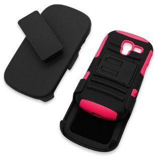 CoverON Hybrid Heavy Duty Case with Hard Kickstand Belt Clip Holster for Samsung Galaxy Exhibit   Black / Hot Pink: Cell Phones & Accessories