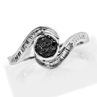 CT. T.W. Enhanced Black and White Diamond Bypass Ring in 10K White