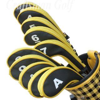 6000104 Craftsman Golf USA Stock 3 SW 10 Long Neck Iron Synthetic Leather Durable Zippered Head Covers Black & Yellow Fit All Brands Titleist, Callaway, Ping, Taylormade, Cobra, Nike, Etc. : Golf Club Head Covers : Sports & Outdoors