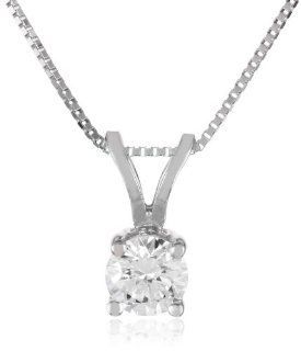 18k White Gold Round Diamond Solitaire Pendant Necklace (1/4 ct, H I Color, SI1 SI2 Clarity), 18": Jewelry