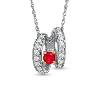 Lab Created Ruby and 1/5 CT. T.W. Diamond Swirl Pendant in 10K White