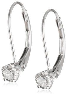 14k White Gold Fixed Leverback Diamond Earrings (.37 cttw, L M Color, I2 I3 Clarity): Drop Earrings: Jewelry