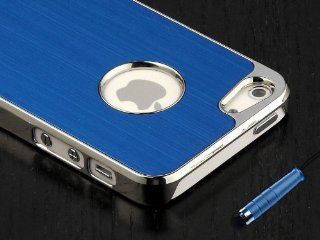 Luxury Brushed Metal Aluminum Chrome Hard Back Case Cover For iPhone 5 5G Blue+Stylus pen: Cell Phones & Accessories