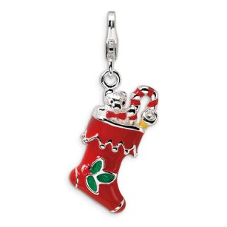 Amore La Vita™ Red and Green Christmas Stocking Charm in Sterling
