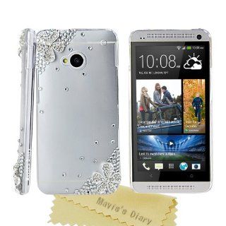 Mavis's Diary 3D Handmade Clear Bling Crystal Flower Design Sparkle Glitter Rhinestone Diamond Case Cover Hard Transparent for HTC ONE M7 with Soft Clean Cloth and Screen Protector: Cell Phones & Accessories