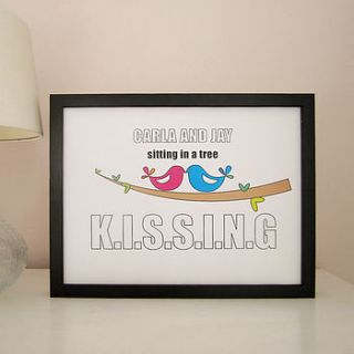 personalised love birds print by mrs l cards