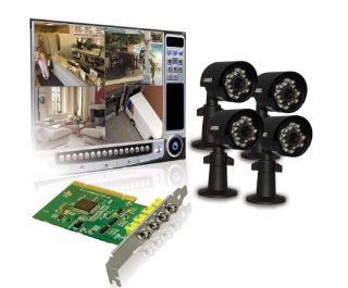 Lorex QLR464 4 Channel PCI DVR Card with 4 Indoor/Outdoor Night Vision Security Camera (Black)  Complete Surveillance Systems  Camera & Photo