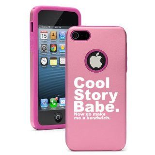 Apple iPhone 5 5S Pink 5D526 Aluminum & Silicone Case Cover Cool Story Babe Make Me A Sandwich: Cell Phones & Accessories