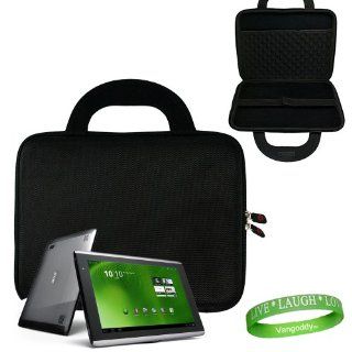 Iconia Case Hard Cube Case and Attached Neoprene Pocket to Contain Acer Accessories for All Models of Acer Iconia Tablet (A500 10S16u , W500 BZ467 , Inch Tablet Computer Aluminum Metallic , Silver ) ** Black ** + VanGoddy Live * Laugh * Love Wrist band: Co