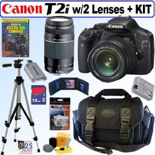 Canon EOS Rebel T2i 18 MP CMOS APS C Digital SLR Camera with EF S 18 55mm f/3.5 5.6 IS Lens & EF 75 300mm f/4 5.6 III "USM" Telephoto Zoom Lens + 16GB Deluxe Accessory Kit : Digital Slr Camera Bundles : Camera & Photo