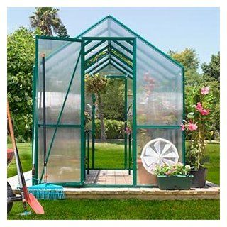 6' x 12' Kensington Greenhouse w/Front & Back Doors Aluminum Frame, Dark Green Powdercoat Finish, 24' Integrated Shelving, Double Walled Panels  Patio, Lawn & Garden
